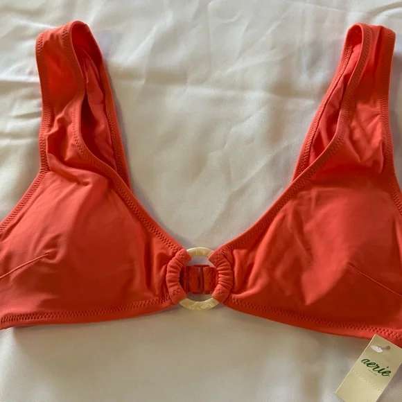 Aerie Coral Bikini Top NWT Ring Detail Padded Size M - Picture 4 of 9